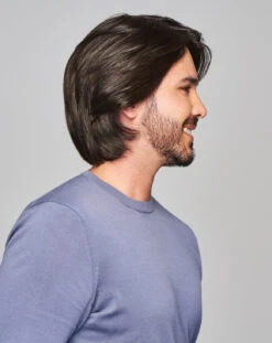 Sharp Men's Wig By HIM | Mono Top | Human Hair Blend -Envy Sales HIM Sharp Model2 OutoftheBox Side2
