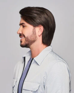 Sharp Men's Wig By HIM | Mono Top | Human Hair Blend -Envy Sales HIM Sharp Model2 Styled Side1